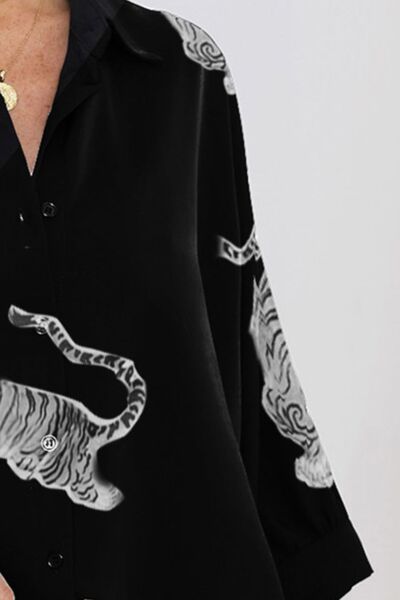 Tiger Pattern Button Up Long Sleeve Shirt Shirts & Tops Krazy Heart Designs Boutique