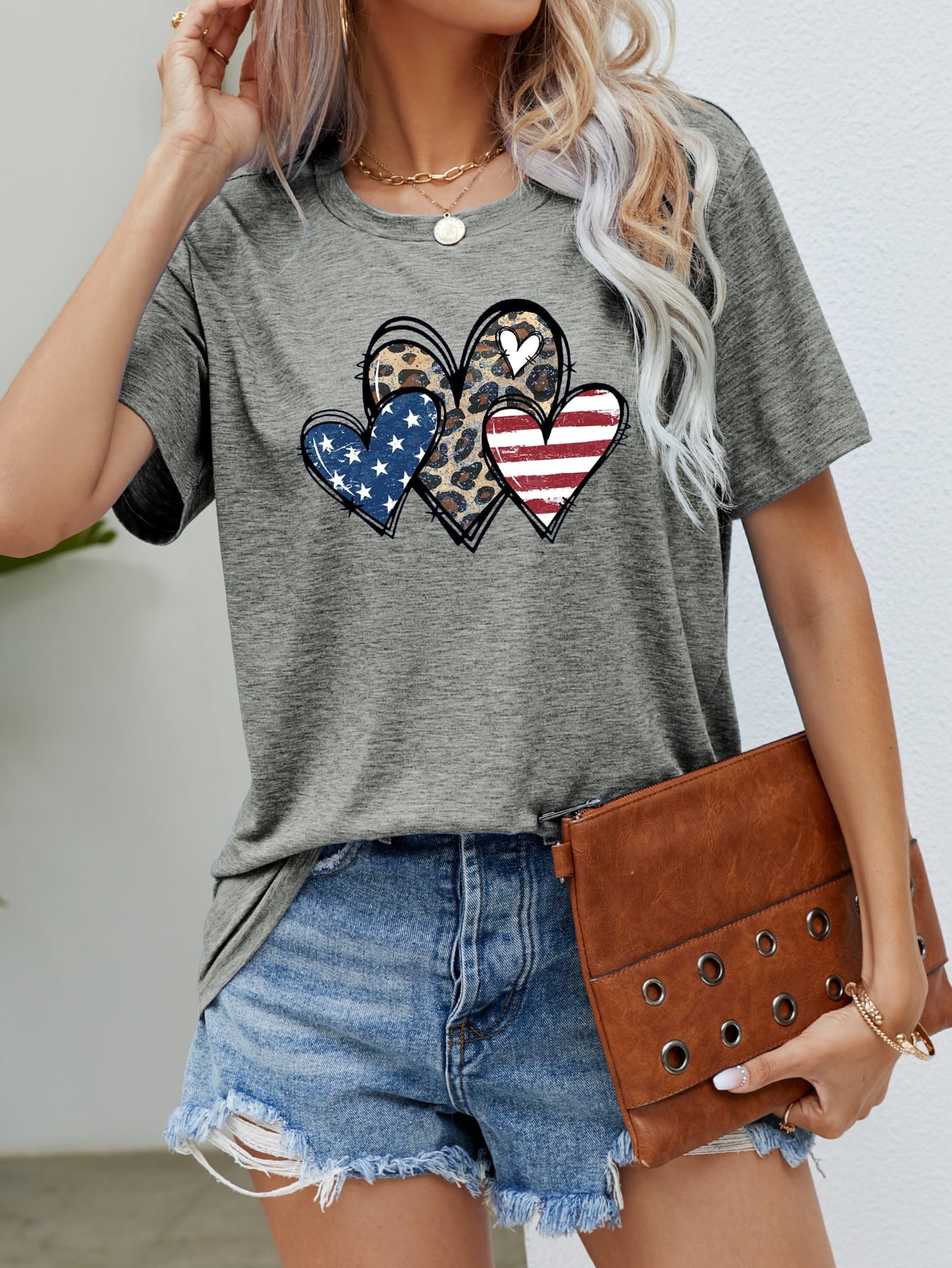 US Flag Leopard Heart Graphic Tee (5 Colors) Krazy Heart Designs Boutique Mid Gray S