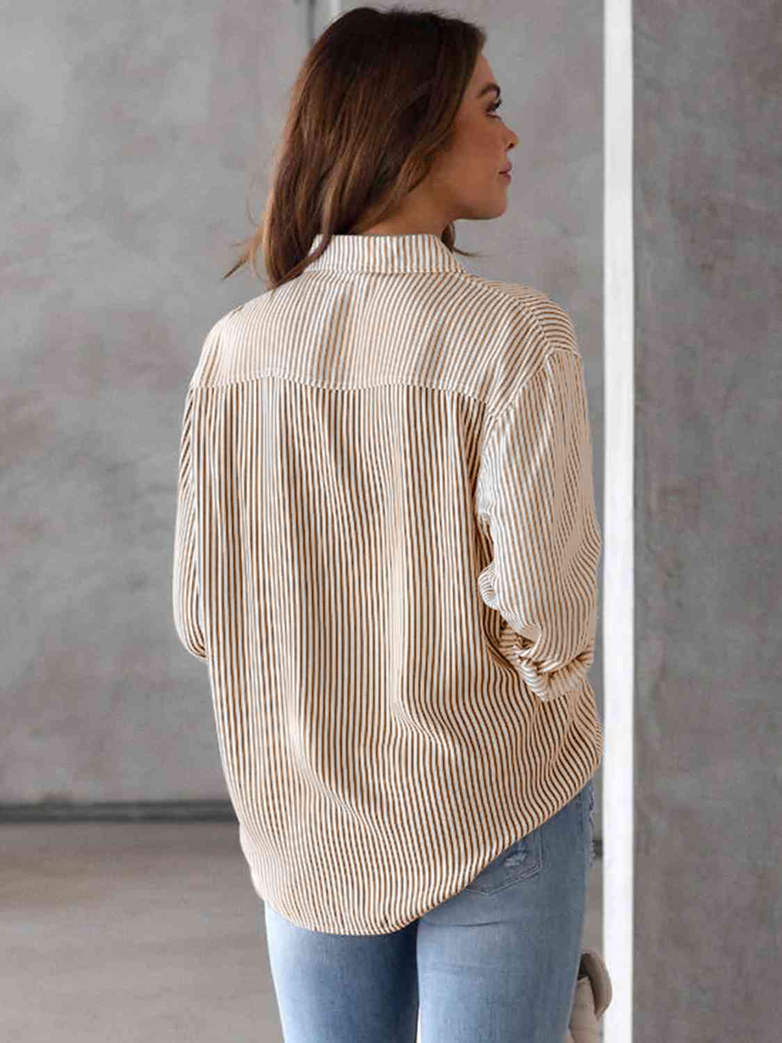 Striped Collared Neck Shirt with Pocket (5 Colors) Krazy Heart Designs Boutique