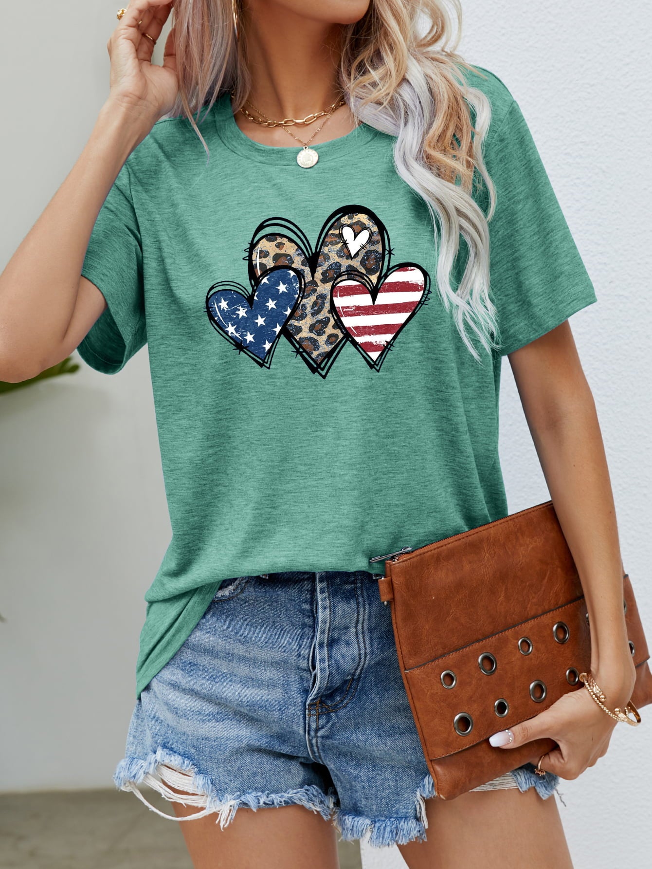 US Flag Leopard Heart Graphic Tee (5 Colors) Krazy Heart Designs Boutique Gum Leaf S
