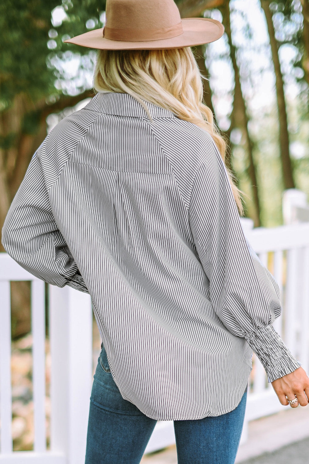 Striped Lantern Sleeve Collared Shirt (3 Colors) Krazy Heart Designs Boutique