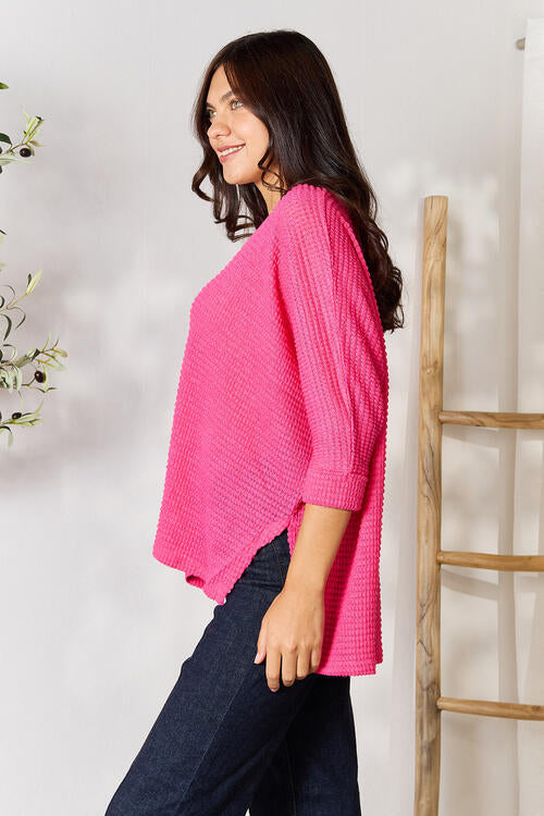 Zenana Full Size Round Neck High-Low Slit Knit Top Shirts & Tops Krazy Heart Designs Boutique