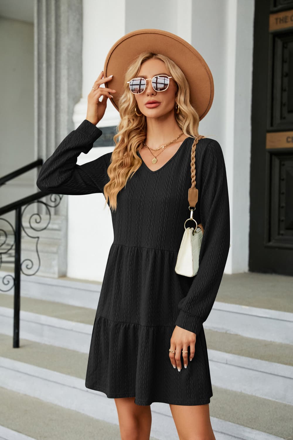 V-Neck Long Sleeve Mini Dress (9 Colors) Krazy Heart Designs Boutique
