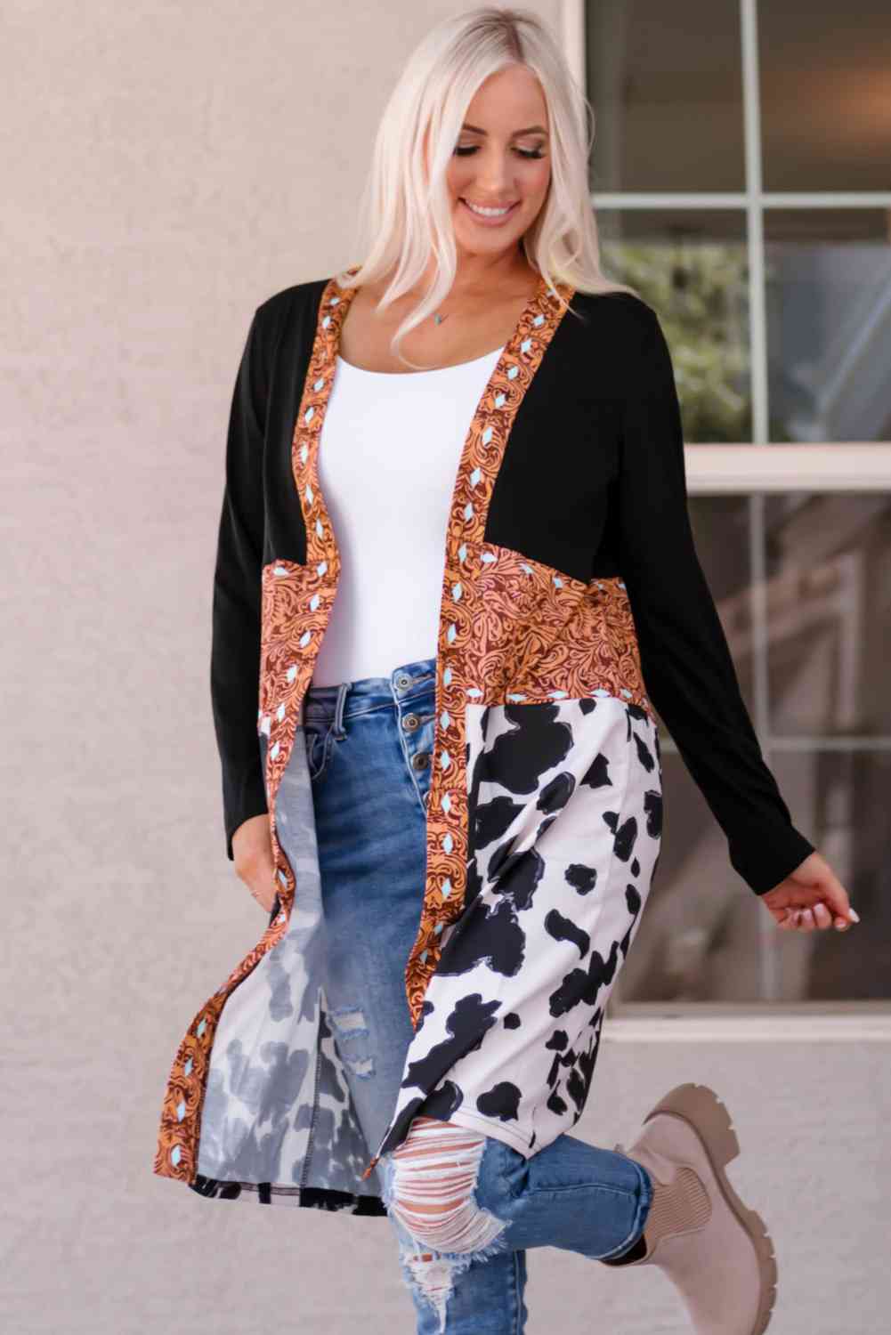 Color Block & Animal Print Open Front Cardigan Krazy Heart Designs Boutique