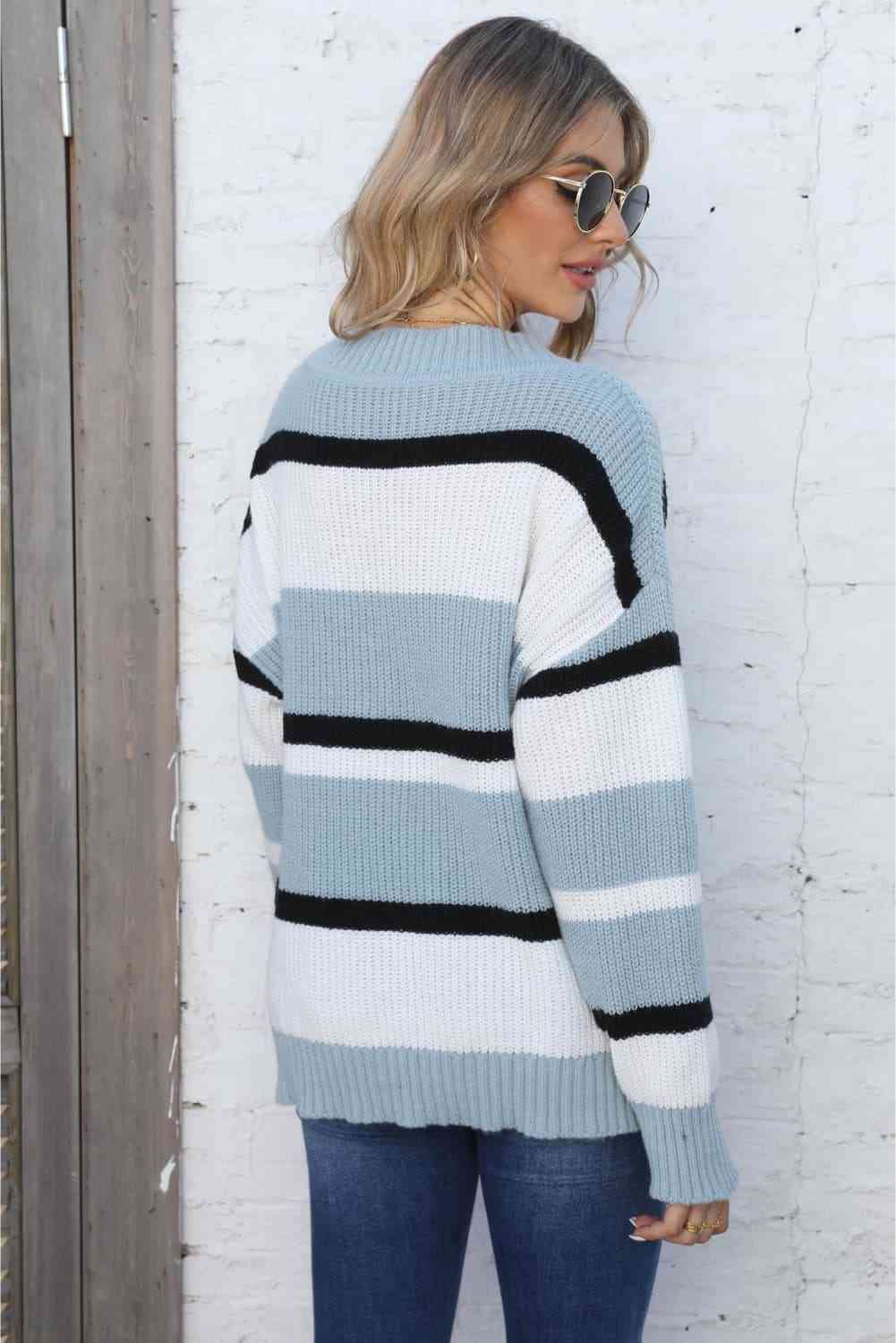 Color Block V-Neck Dropped Shoulder Sweater (7 Colors) Shirts & Tops Krazy Heart Designs Boutique