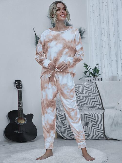 Tie-dye Round Neck Top and Drawstring Pants Set (4 Colors) Outfit Sets Krazy Heart Designs Boutique Pastel Yellow S