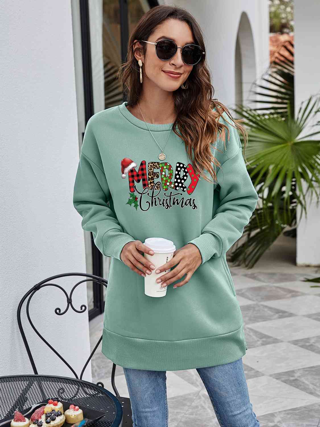 MERRY CHRISTMAS Graphic Sweatshirt (6 Colors) Krazy Heart Designs Boutique Sage S