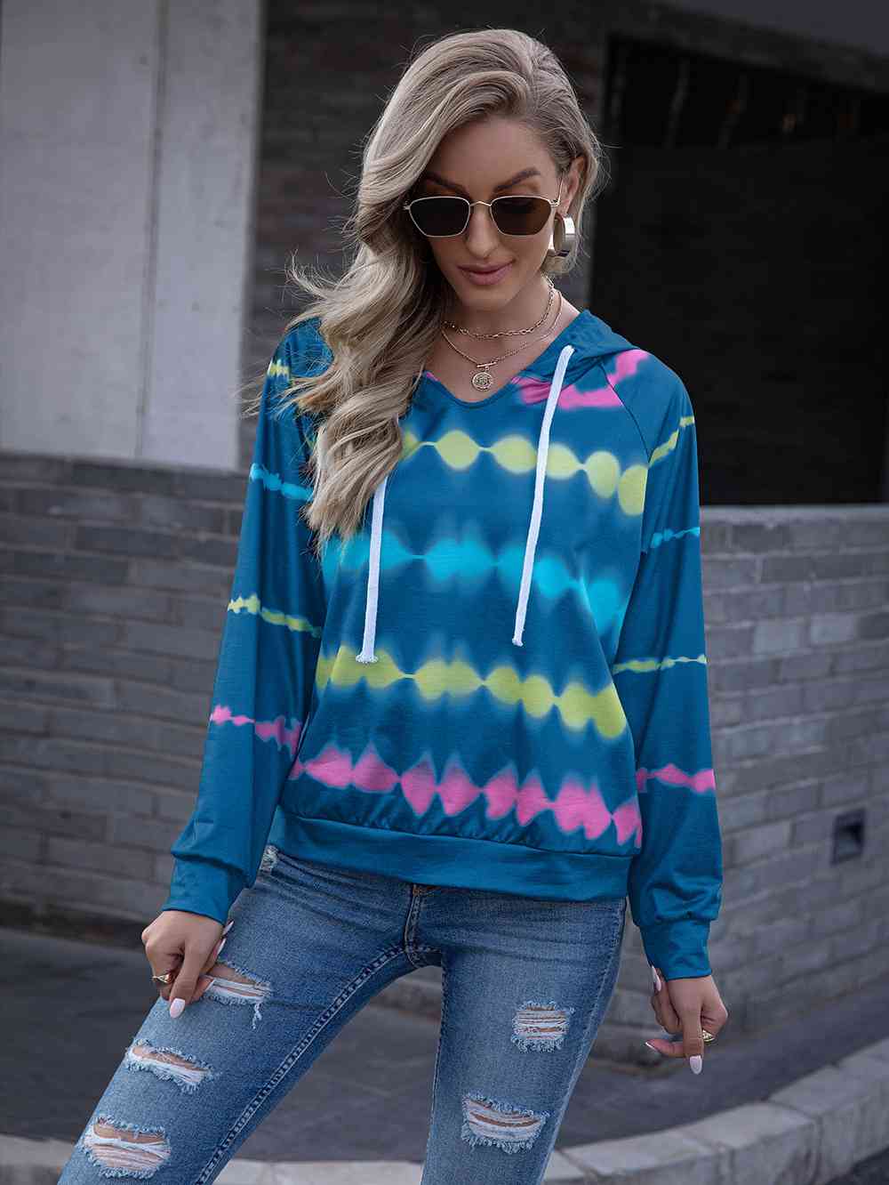 Tie Dye Raglan Sleeve Hoodie (3 Colors) Shirts & Tops Krazy Heart Designs Boutique Sky Blue S