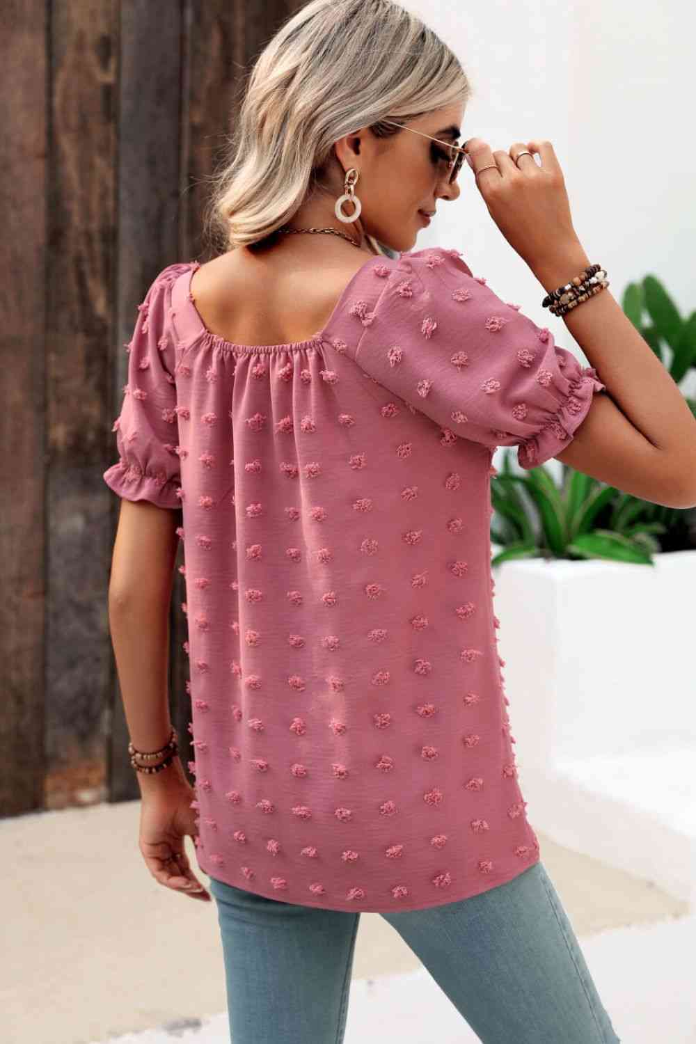 Swiss Dot Puff Sleeve Square Neck Blouse (6 Colors) Krazy Heart Designs Boutique