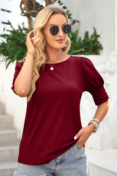 Round Neck Lantern Sleeve Blouse (6 Colors) Shirts & Tops Krazy Heart Designs Boutique