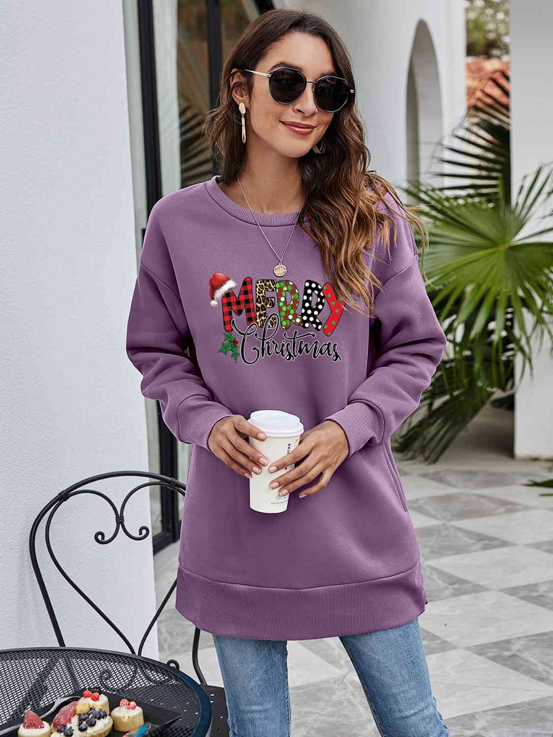 MERRY CHRISTMAS Graphic Sweatshirt (6 Colors) Krazy Heart Designs Boutique Dusty Purple S