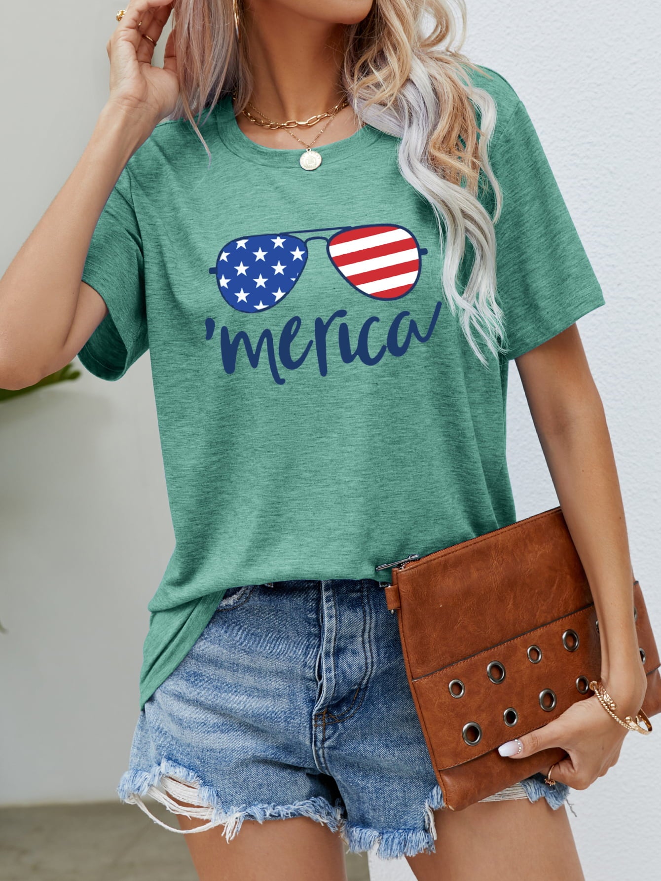 US Flag Glasses Graphic Tee (5 Colors) Krazy Heart Designs Boutique Gum Leaf S