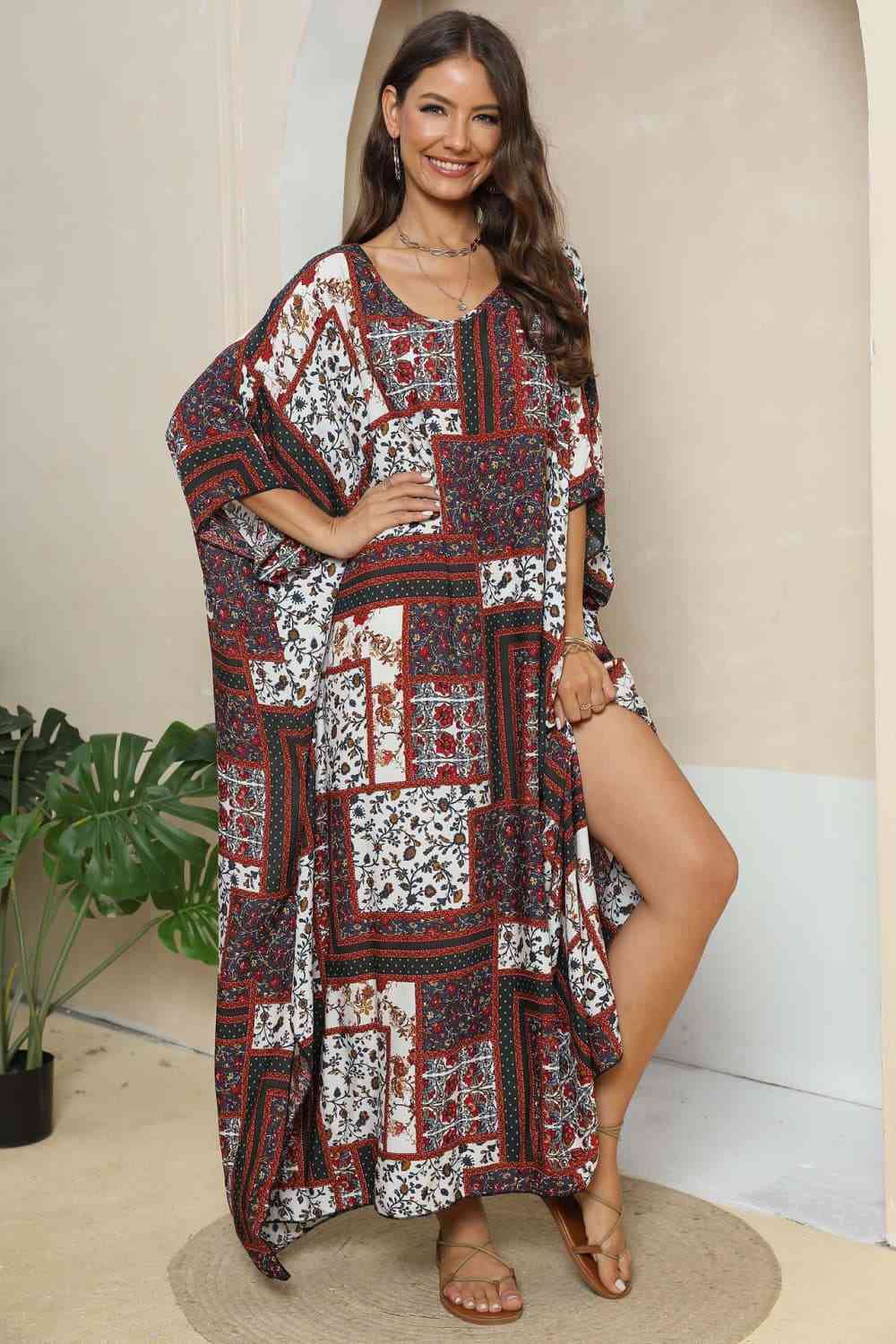 Patchwork Printed V-Neck Split Maxi Dress (2 Colors) Krazy Heart Designs Boutique