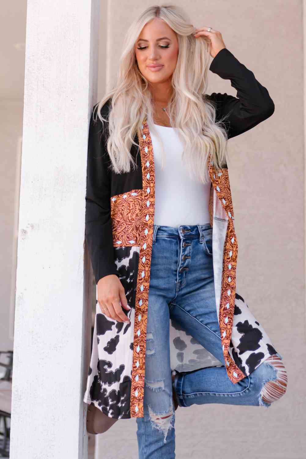 Color Block & Animal Print Open Front Cardigan Krazy Heart Designs Boutique
