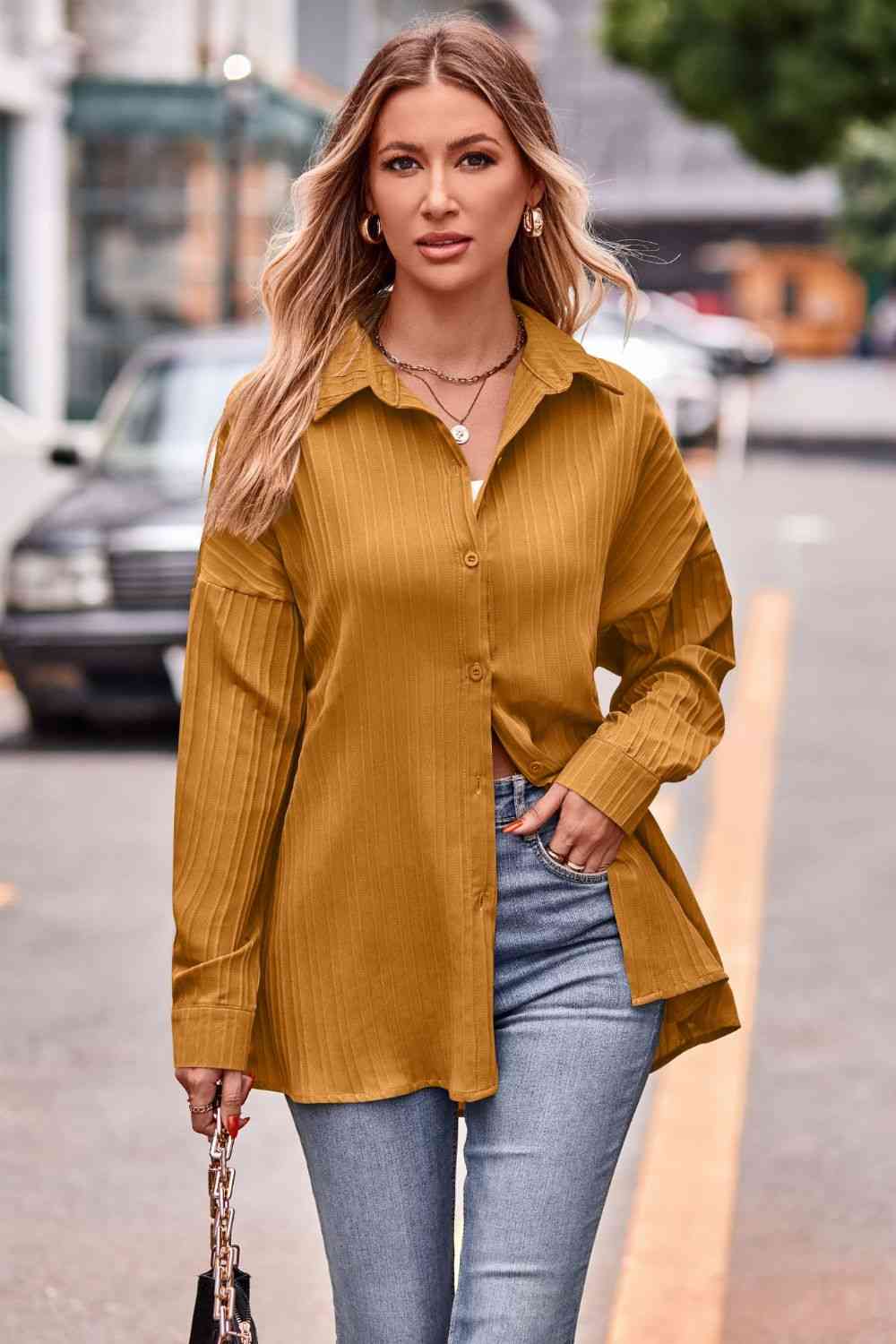 Slit Dropped Shoulder Longline Shirt (3 Colors) Shirts & Tops Krazy Heart Designs Boutique
