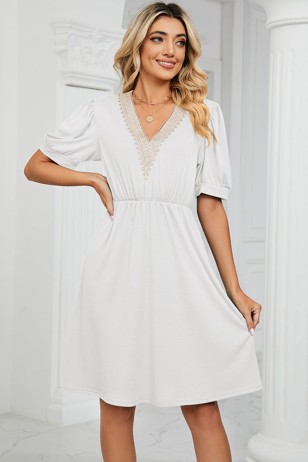V-Neck Puff Sleeve Dress (8 Colors) Dress Krazy Heart Designs Boutique