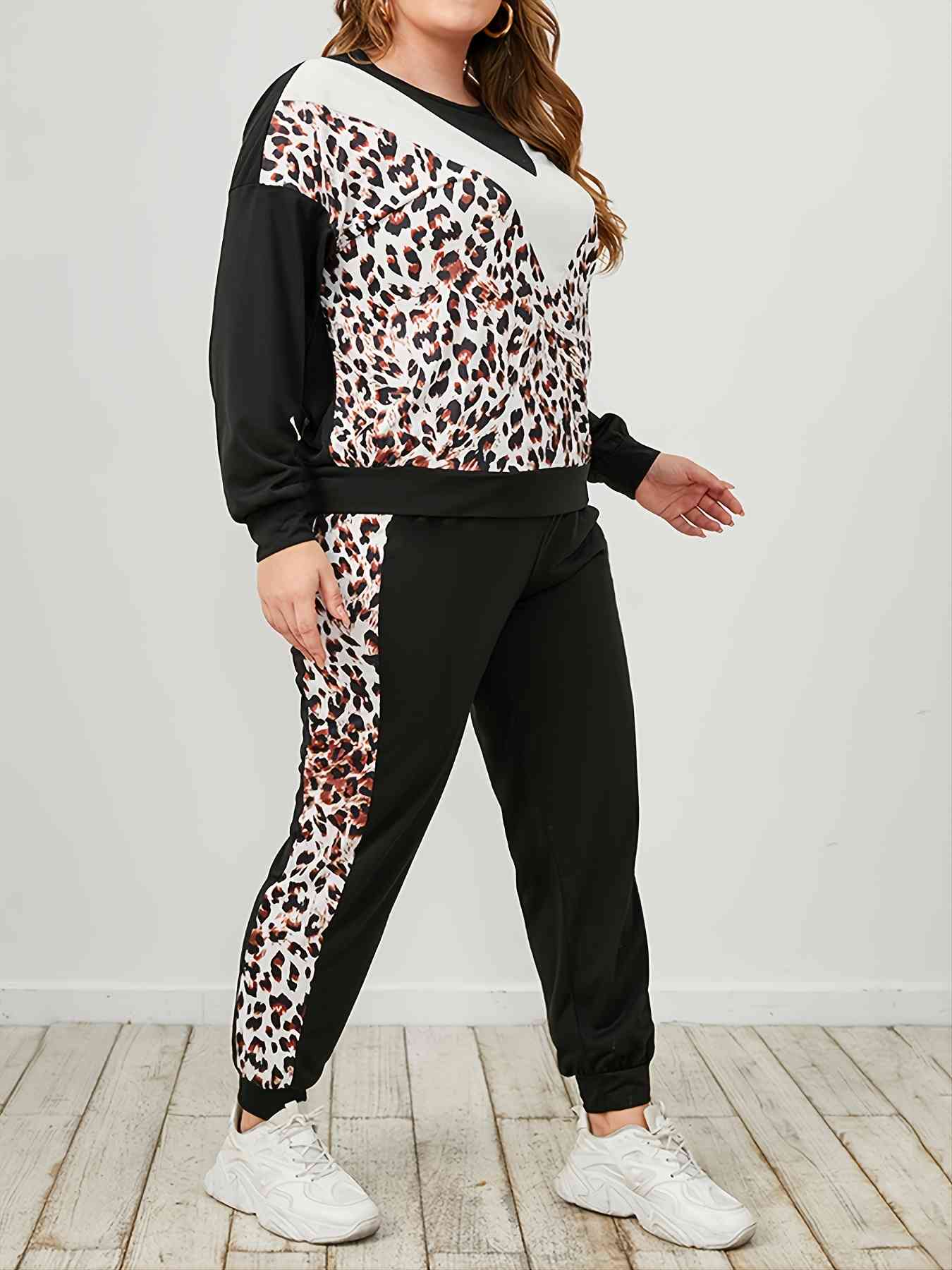Plus Size KHD Leopard Sweatshirt and Sweatpants Set Krazy Heart Designs Boutique