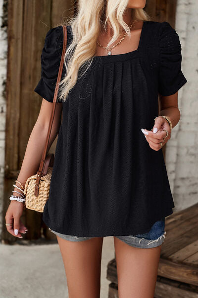 Eyelet Square Neck Puff Sleeve Top (6 Colors) Shirts & Tops Krazy Heart Designs Boutique