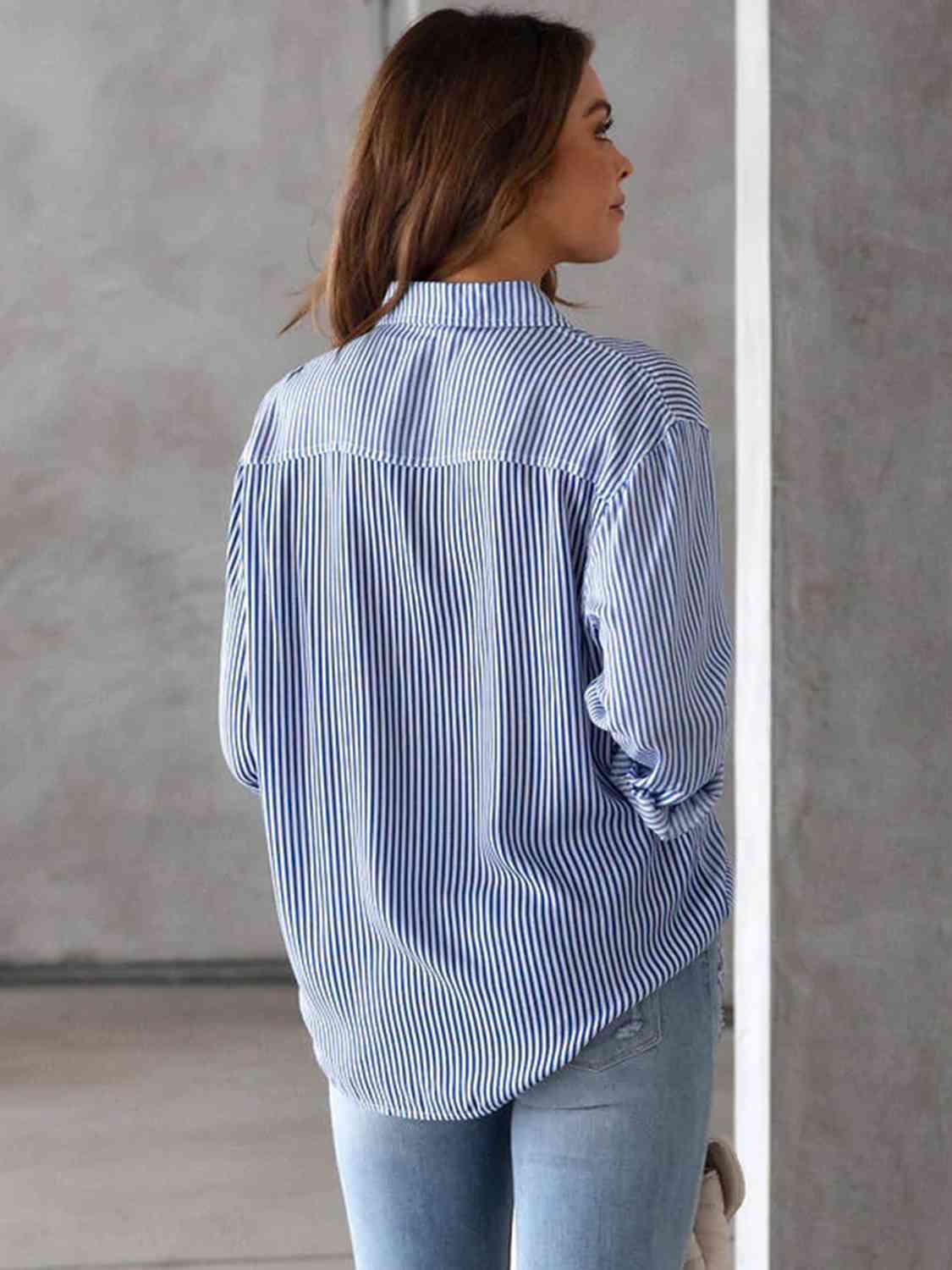Striped Collared Neck Shirt with Pocket (5 Colors) Krazy Heart Designs Boutique