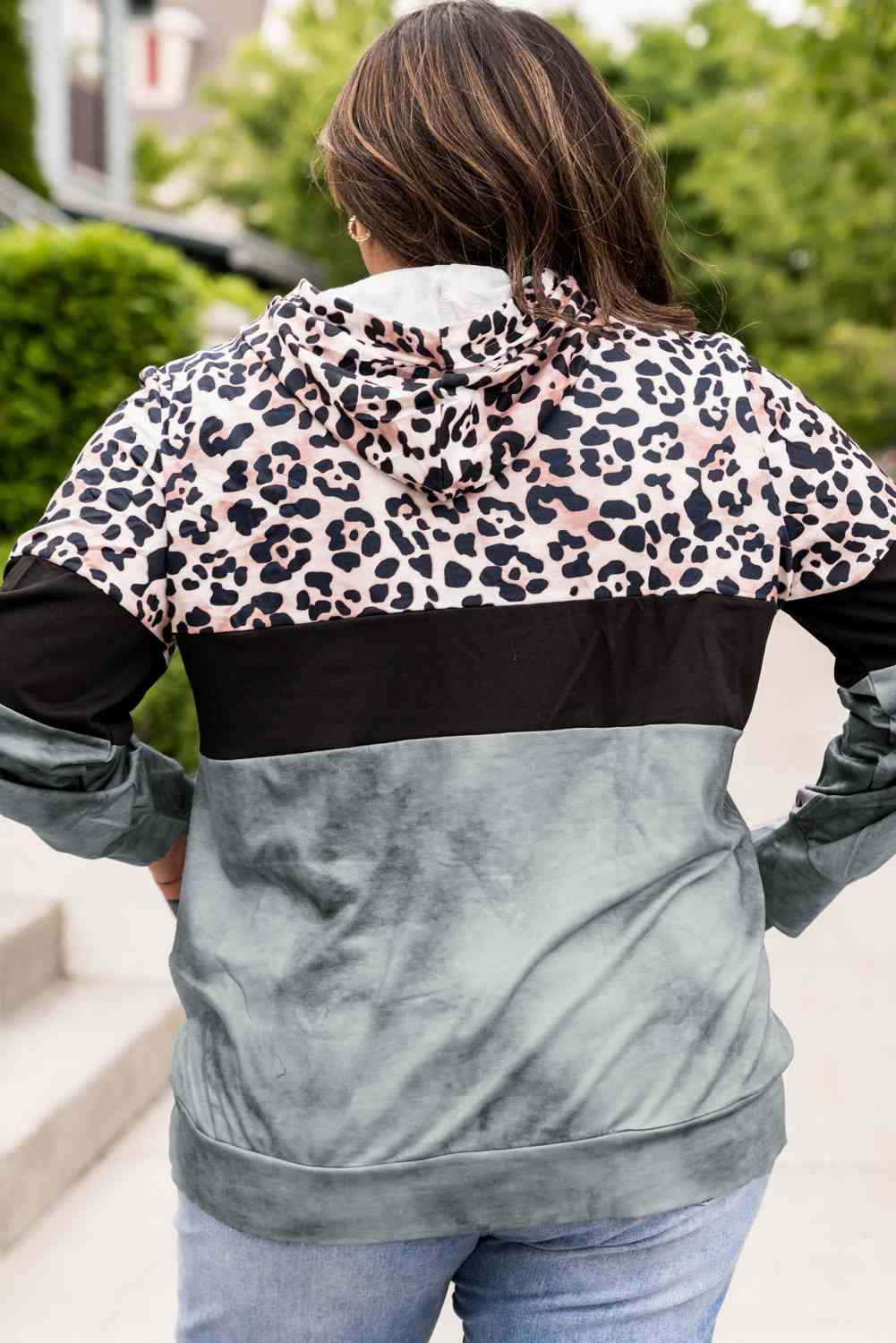 Plus Size Leopard Print Color Block Hoodie with Kangaroo Pocket (3 Colors) Shirts & Tops Krazy Heart Designs Boutique