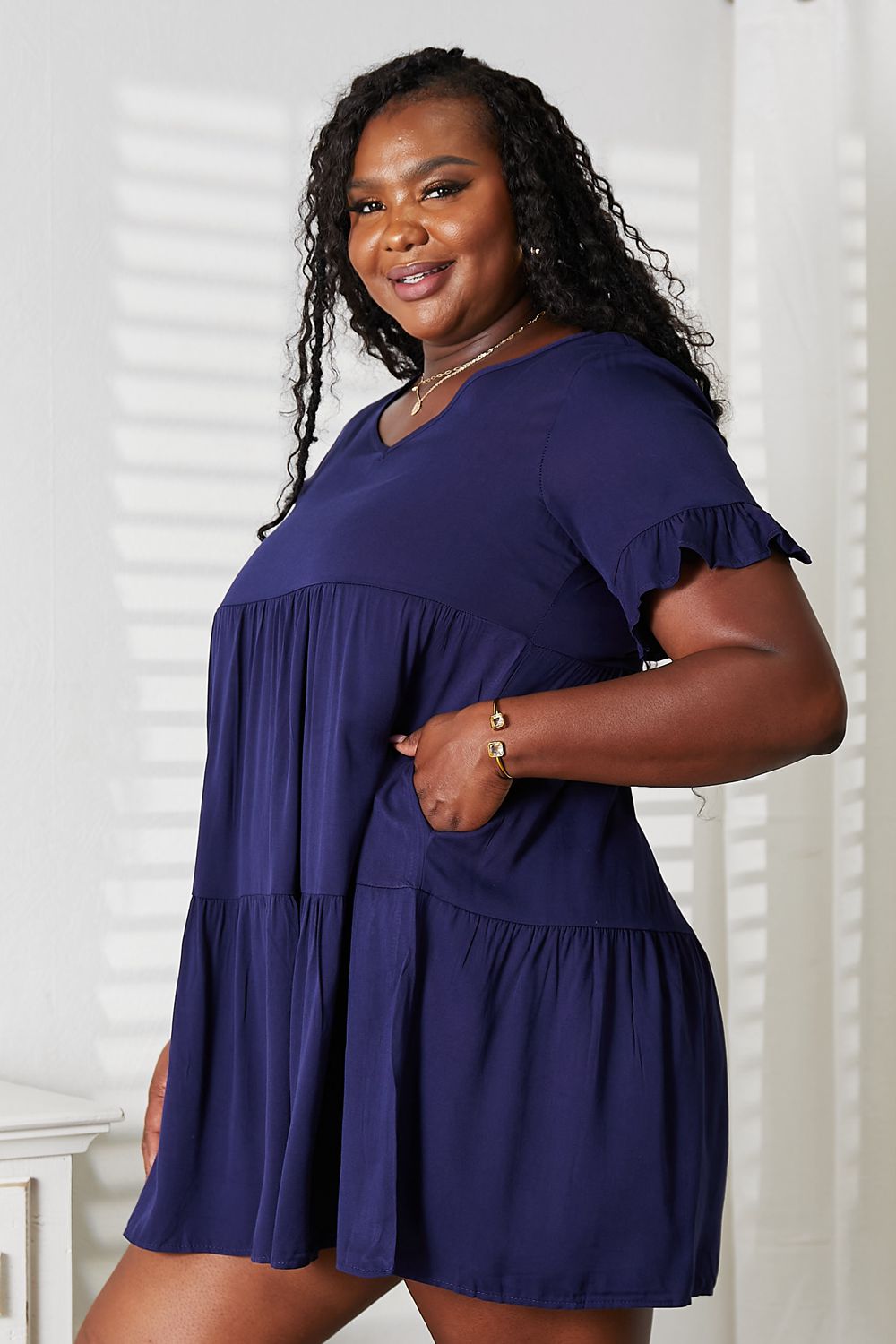 Double Take V-Neck Flounce Sleeve Tiered Dress Krazy Heart Designs Boutique