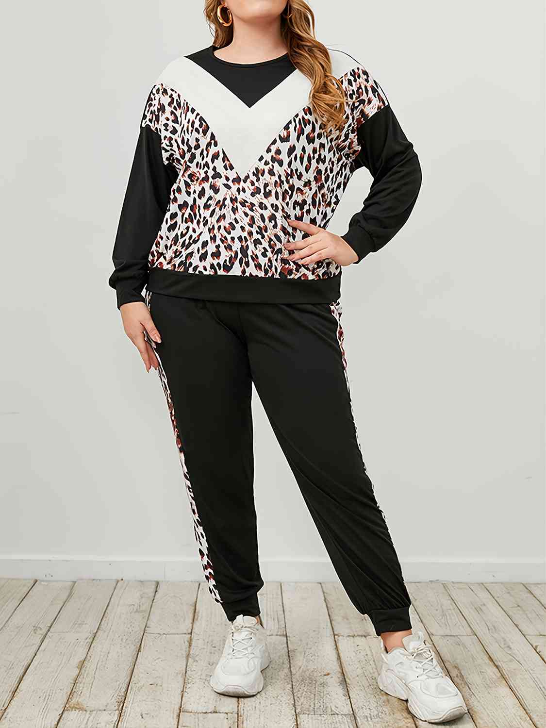 Plus Size KHD Leopard Sweatshirt and Sweatpants Set Krazy Heart Designs Boutique