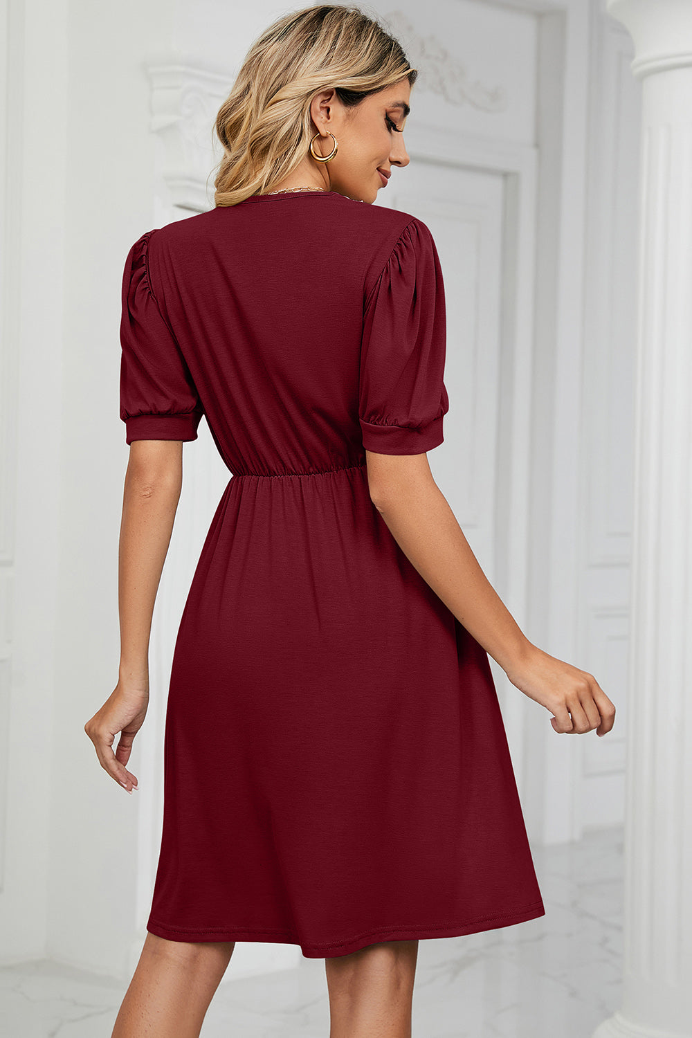 V-Neck Puff Sleeve Dress (8 Colors) Dress Krazy Heart Designs Boutique