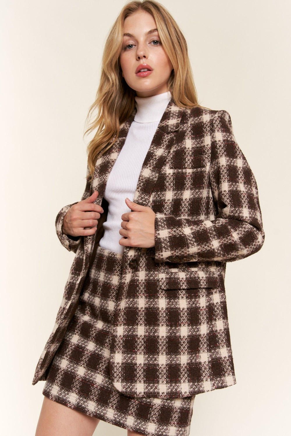 And The Why Full Size Plaid Brushed One Button Blazer Outfit Sets Krazy Heart Designs Boutique