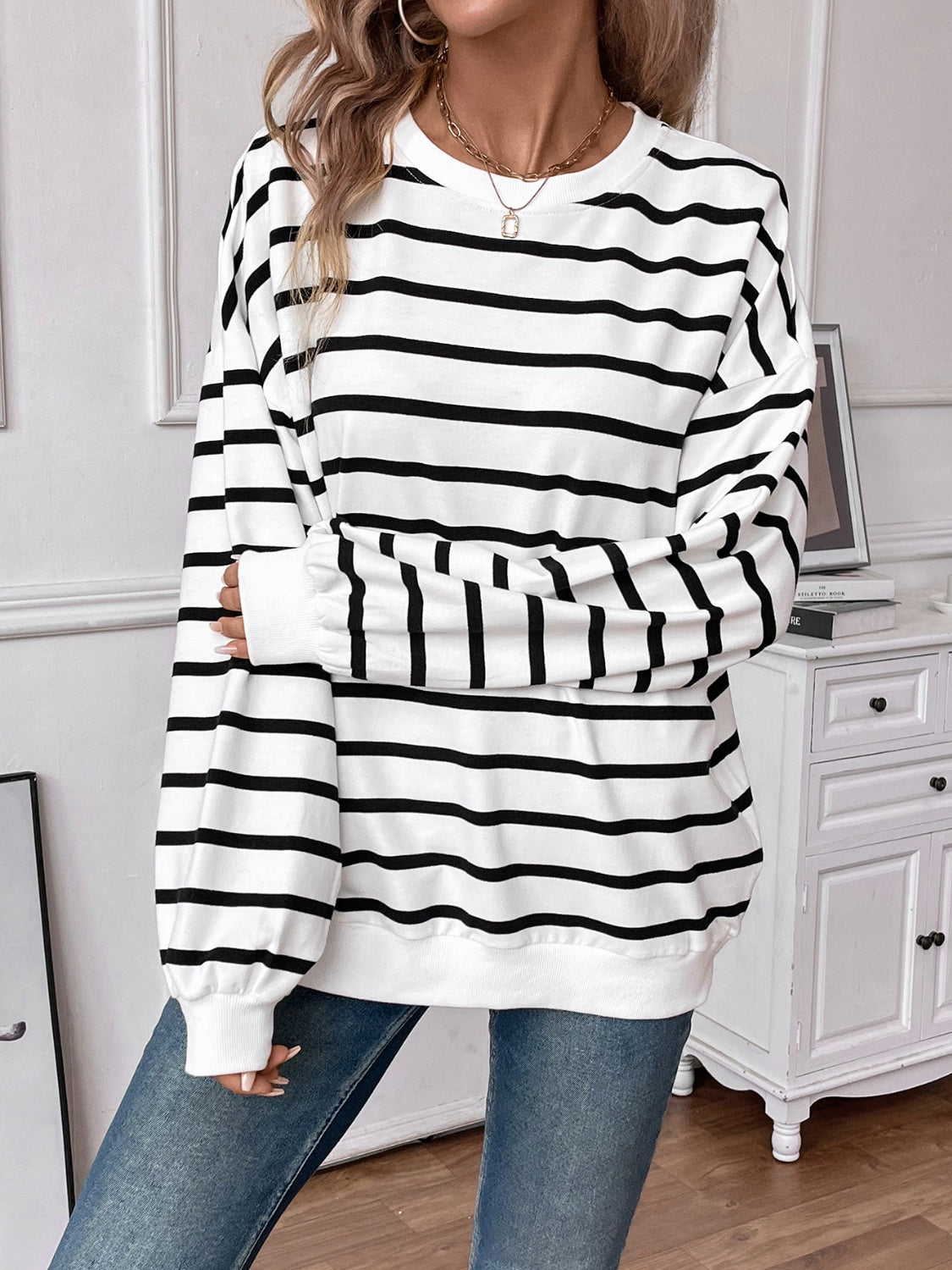 Lovelet Striped Round Neck Long Sleeve Sweatshirt (4 Colors) Shirts & Tops Krazy Heart Designs Boutique   