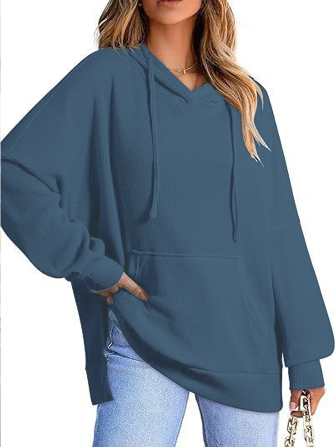 Kangaroo Pocket Drawstring Slit Long Sleeve Hoodie (6 Colors) hoodie Krazy Heart Designs Boutique