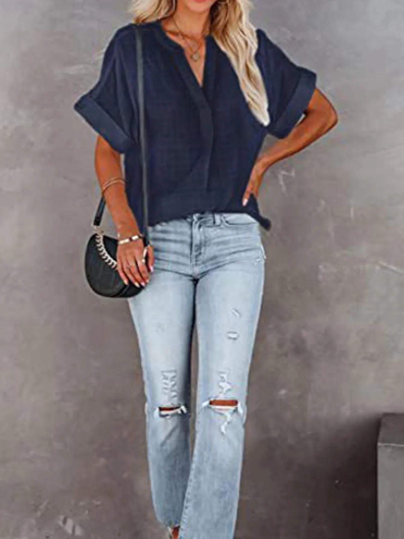 Oversized Notched Casual Shirt (8 Colors) Shirts & Tops Krazy Heart Designs Boutique Navy S