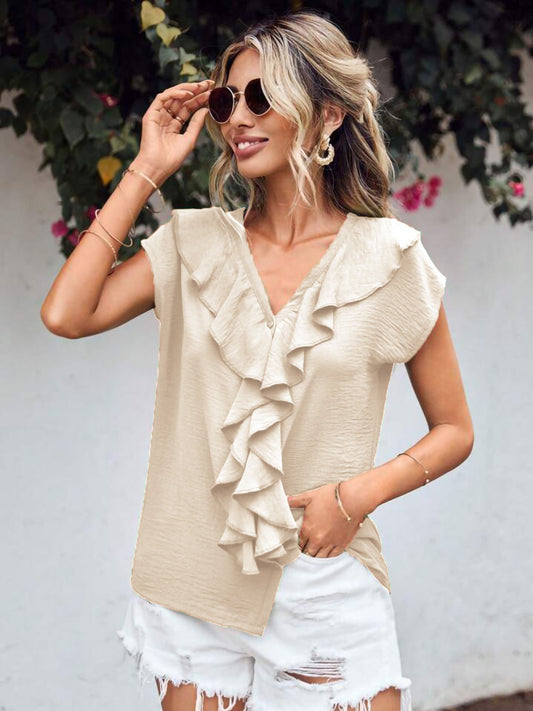 Ruffled V-Neck Short Sleeve Blouse (3 Colors) Shirts & Tops Krazy Heart Designs Boutique