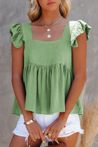 Full Size Ruffled Square Neck Cap Sleeve Blouse (6 Colors) Shirts & Tops Krazy Heart Designs Boutique   