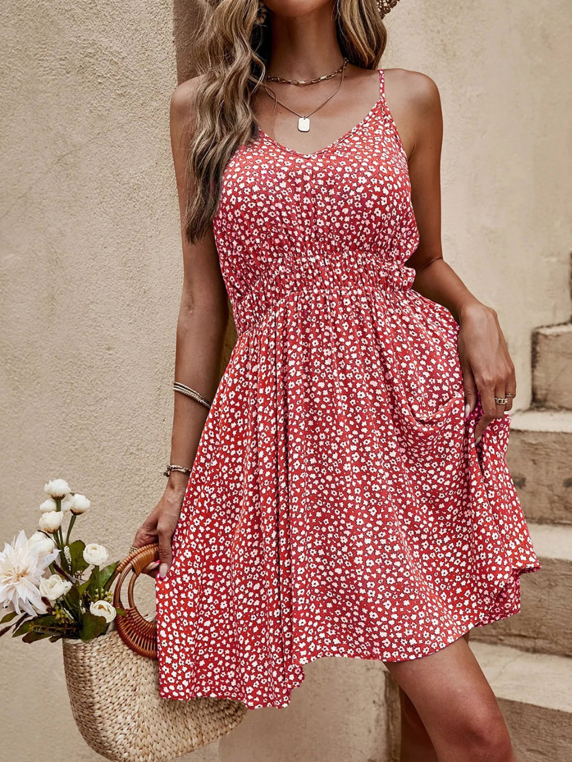 Floral Print V-Neck Mini Cami Dress (2 Colors) Dress Krazy Heart Designs Boutique   