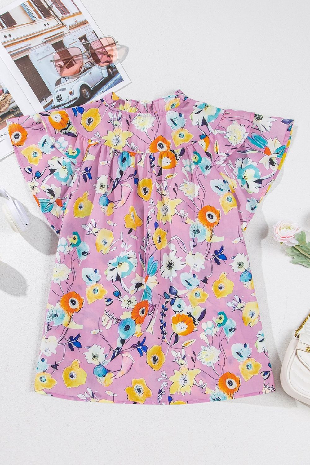 Fun Floral Print Layered Ruffle Sleeve Blouse Shirts & Tops Krazy Heart Designs Boutique