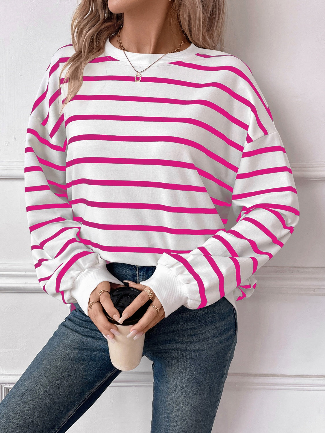 Lovelet Striped Round Neck Long Sleeve Sweatshirt (4 Colors) Shirts & Tops Krazy Heart Designs Boutique   