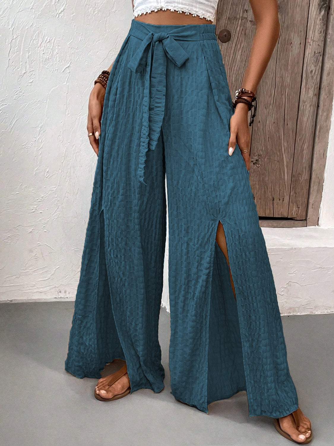 Boho Honey Tied Slit Wide Leg Pants (2 Colors) pants Krazy Heart Designs Boutique