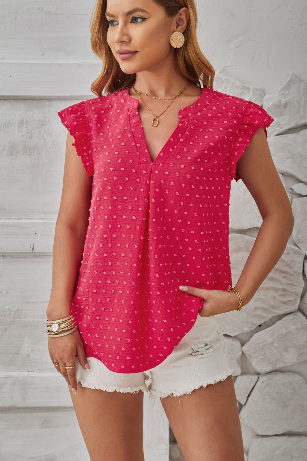 Swiss Dot Ruffled Cap Sleeve Top (4 Colors) Shirts & Tops Krazy Heart Designs Boutique   