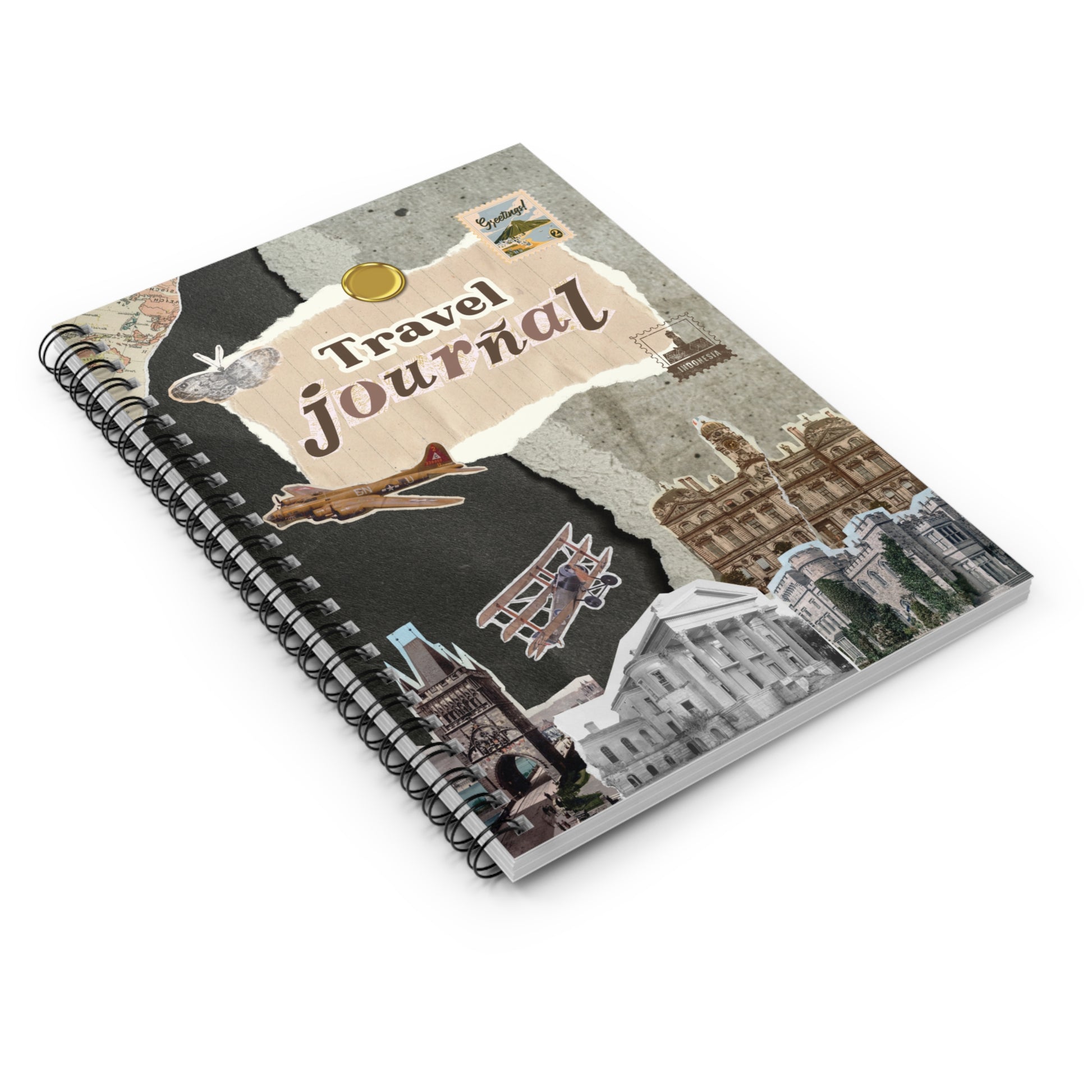 Vintage Style Travel Journal Spiral Notebook - Ruled Line Paper products Krazy Heart Designs Boutique   