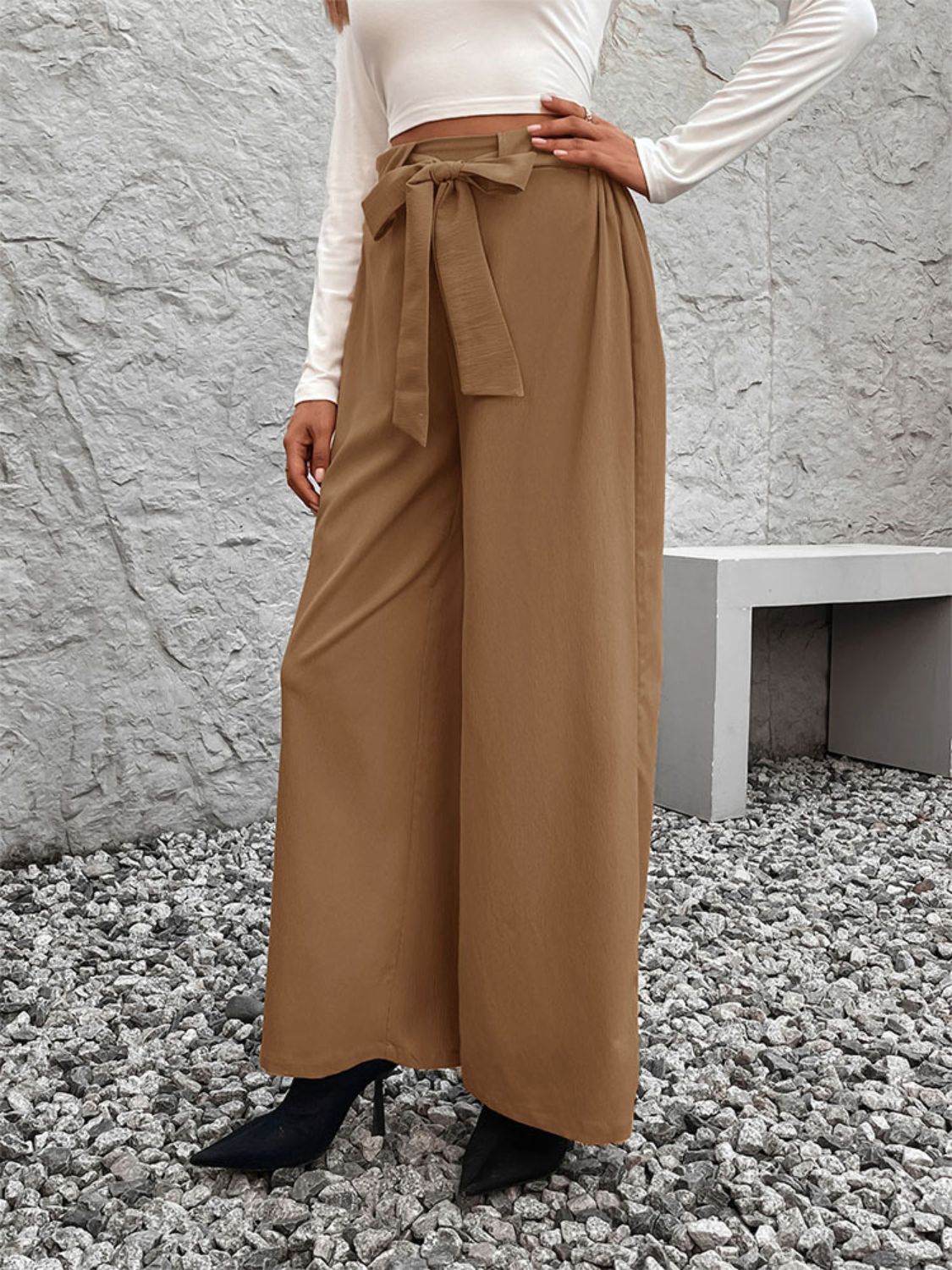 Casual Tied High Waist Wide Leg Pants pants Krazy Heart Designs Boutique