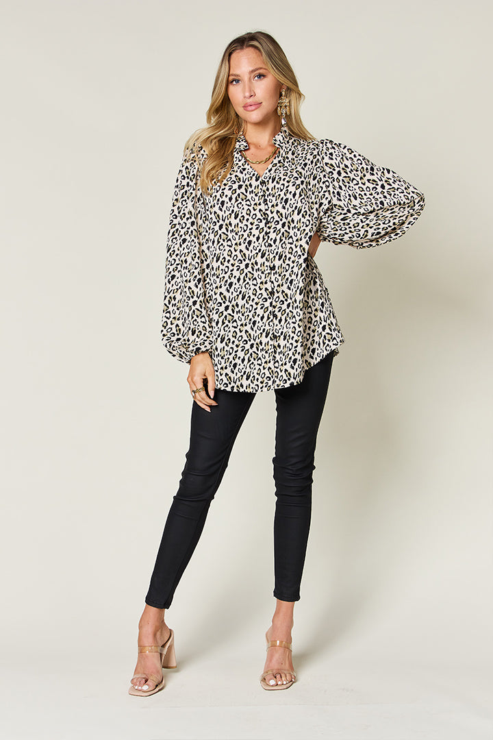 Double Take Full Size Leopard Long Sleeve Blouse (2 Colors) Shirts & Tops Krazy Heart Designs Boutique   