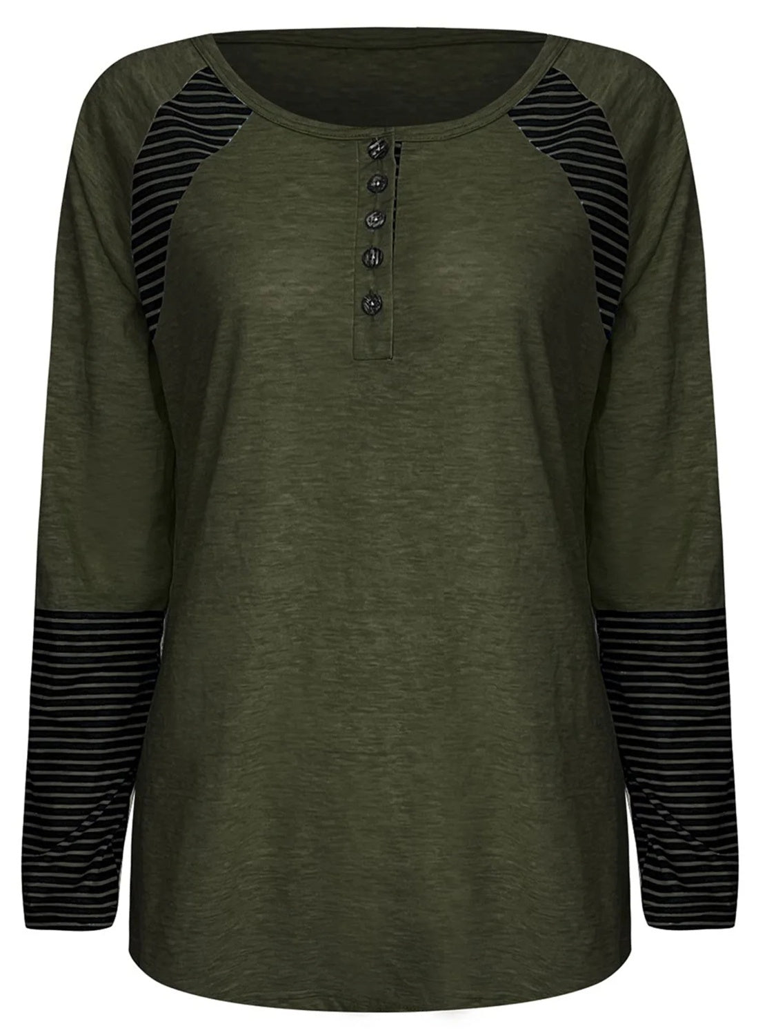 Full Size Striped Quarter Button Long Sleeve Top (6 Colors) Shirts & Tops Krazy Heart Designs Boutique   