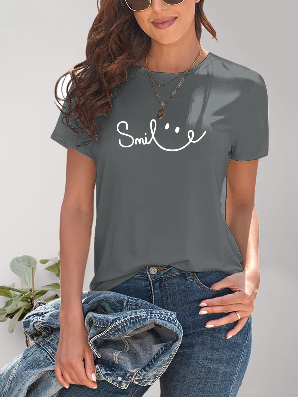 SMILE Round Neck Short Sleeve Tee (7 Colors) T-Shirt Krazy Heart Designs Boutique   