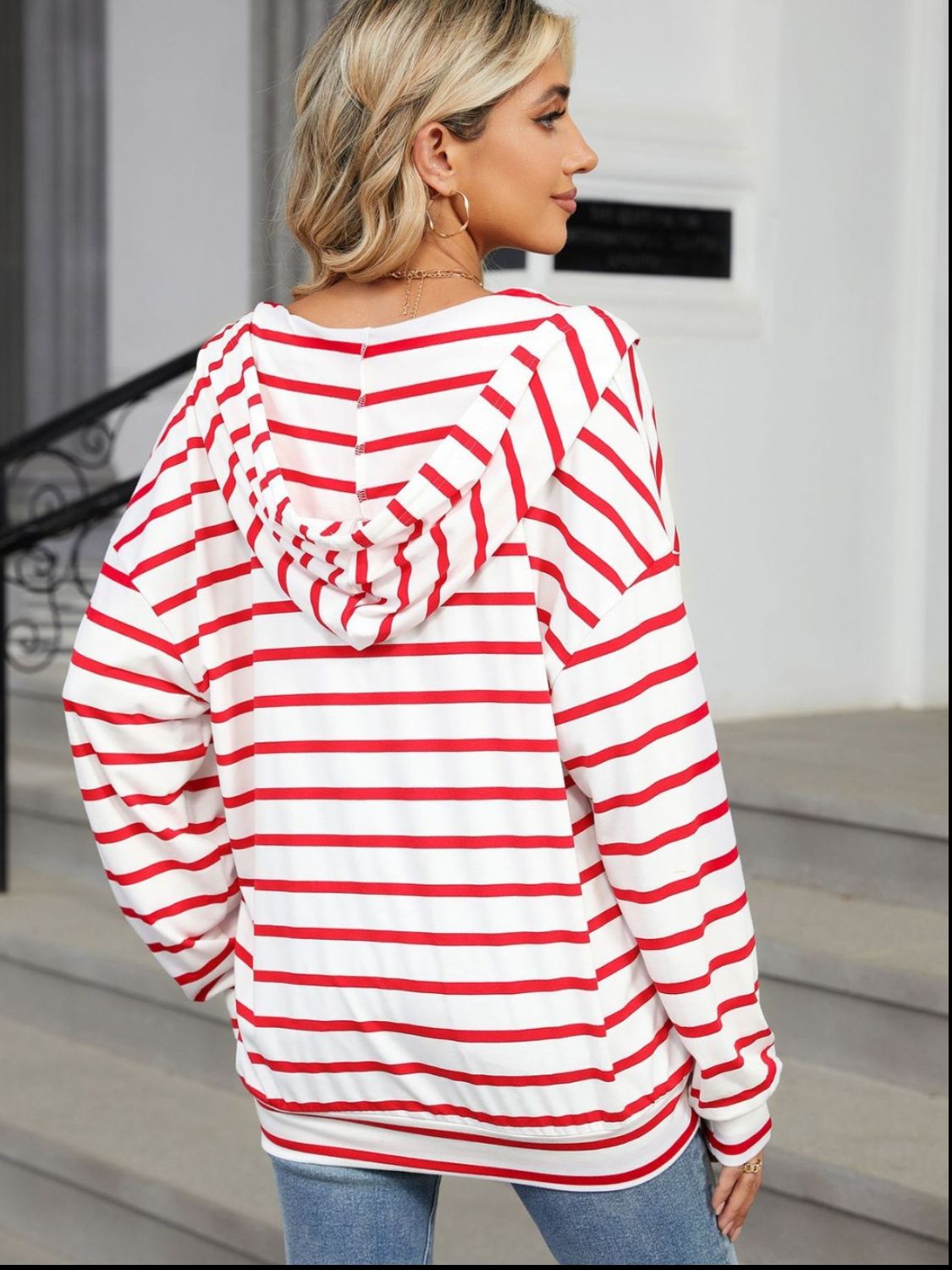 Drawstring Striped Long Sleeve Hoodie (5 Colors) Shirts & Tops Krazy Heart Designs Boutique   