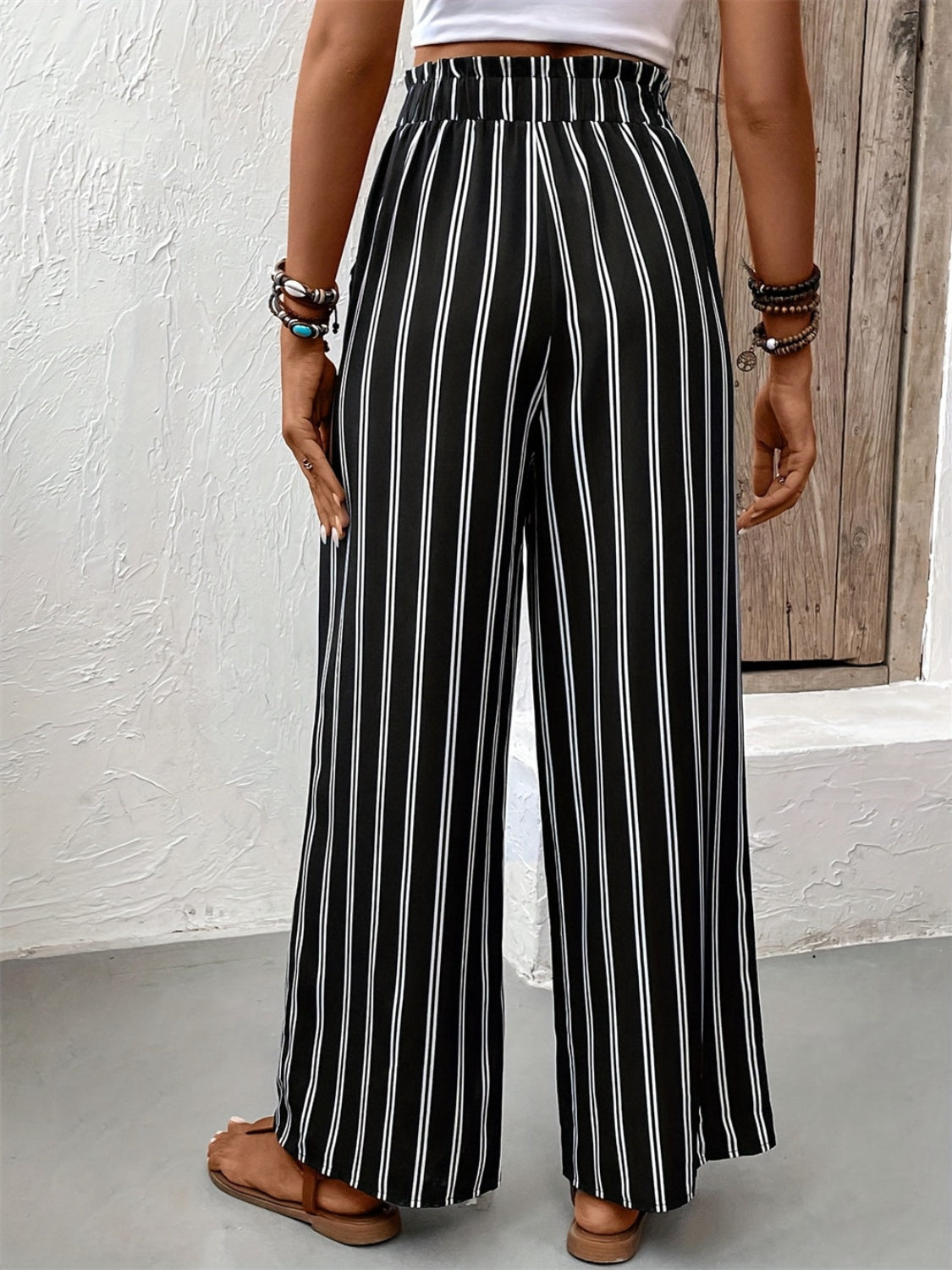 Striped High Waist Wide Leg Pants pants Krazy Heart Designs Boutique