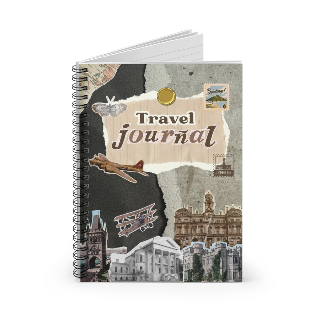 Vintage Style Travel Journal Spiral Notebook - Ruled Line Paper products Krazy Heart Designs Boutique One Size  