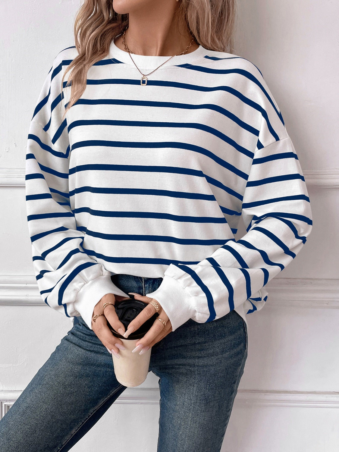 Lovelet Striped Round Neck Long Sleeve Sweatshirt (4 Colors) Shirts & Tops Krazy Heart Designs Boutique   