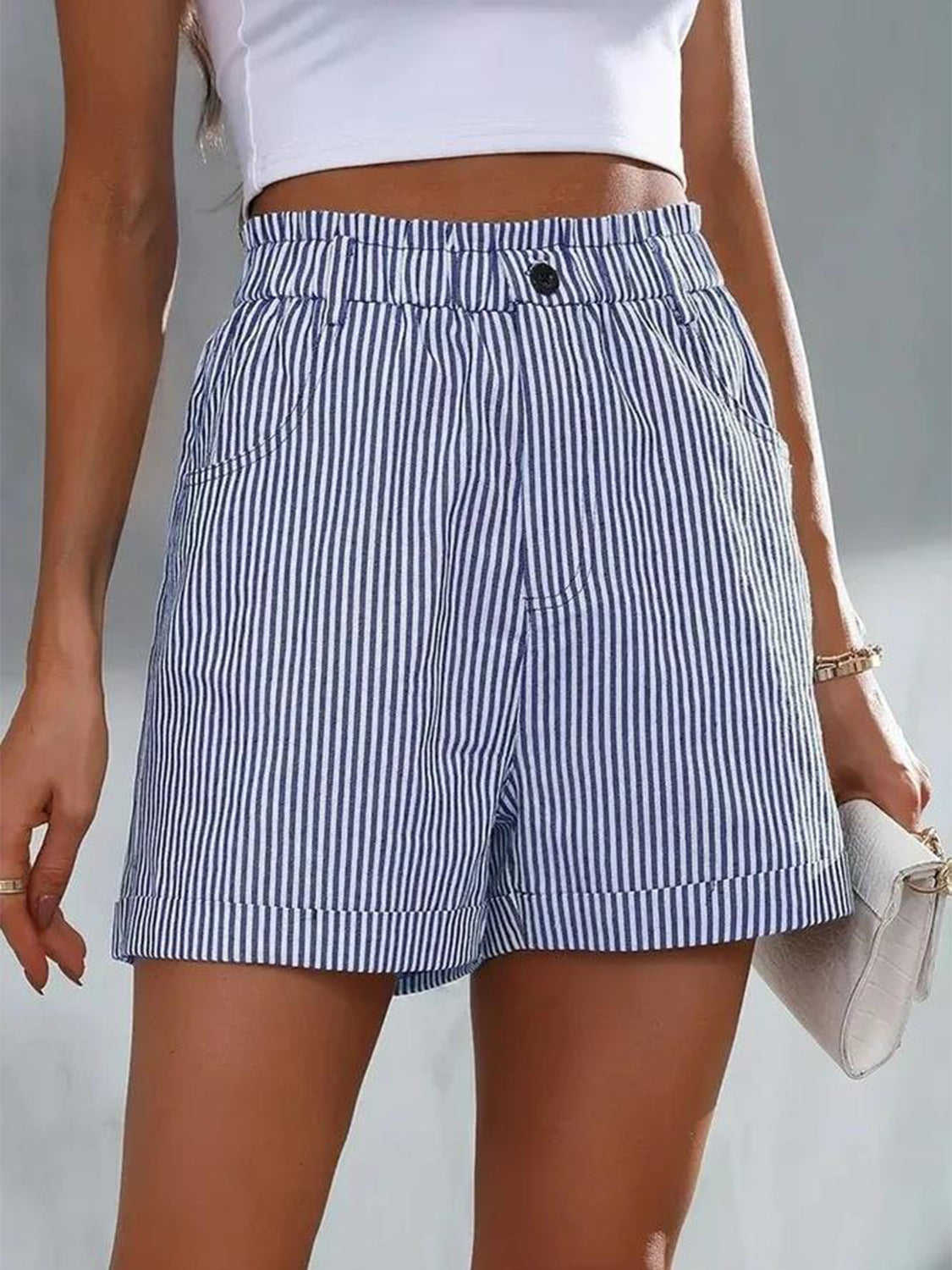 Full Size Striped Shorts with Pockets (3 Colors) shorts Krazy Heart Designs Boutique Dusty  Blue S 