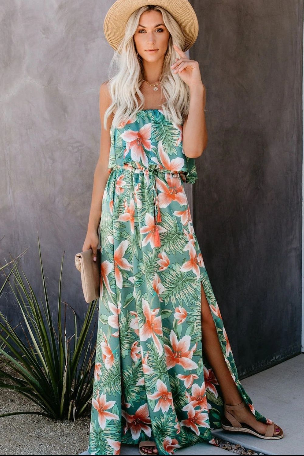 Slit Tropical Sleeveless Tube Dress Dress Krazy Heart Designs Boutique Floral S