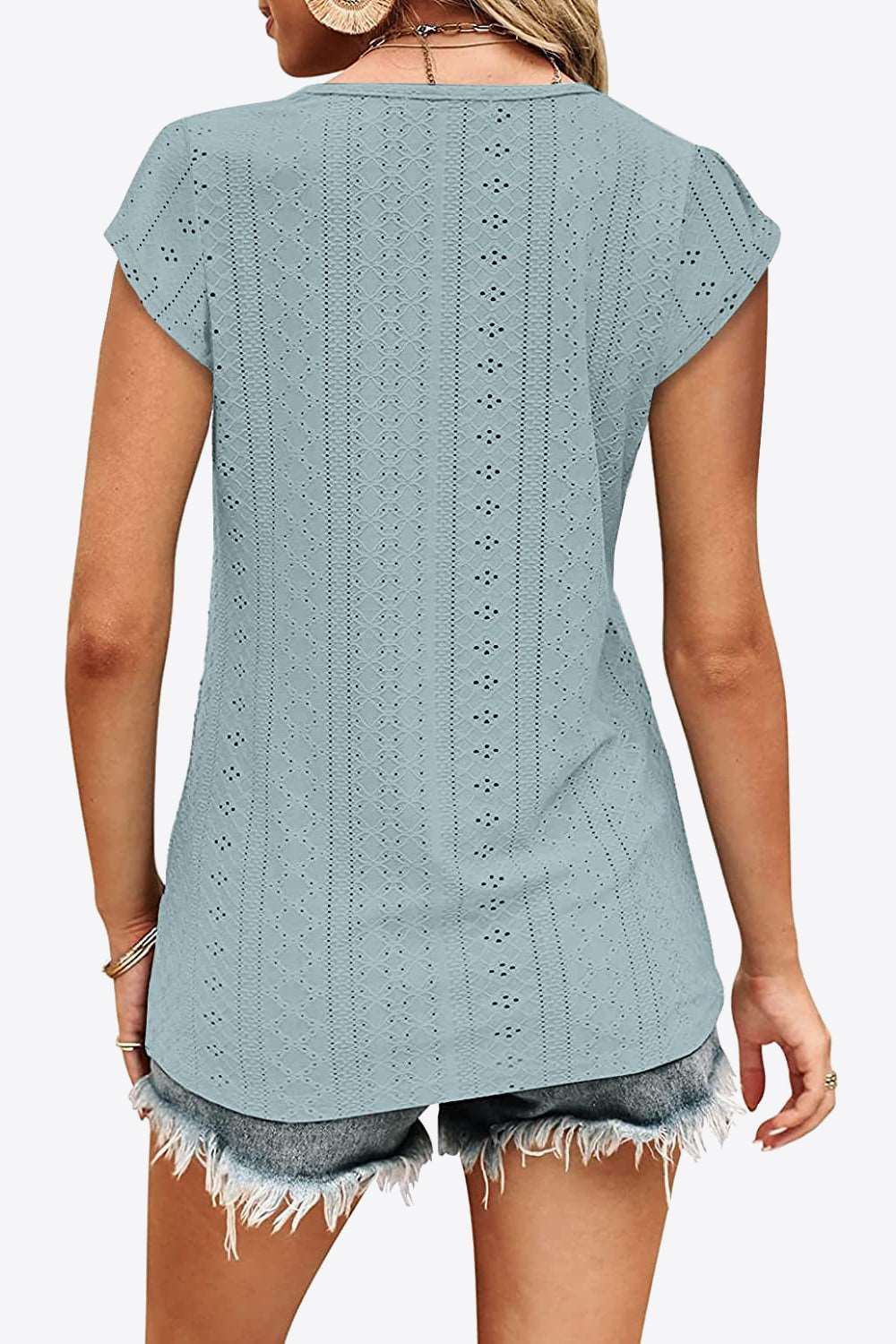 Eyelet Contrast V-Neck Tee (6 Colors)  Krazy Heart Designs Boutique   